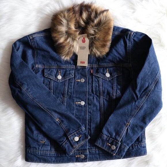 NEW Levi's Denim Jacket Ex Boyfriend Fur Trucker Size Small - Picture 3 of 8